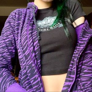 Y2k emo zebra print zip up sweater